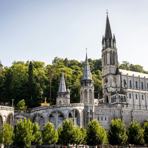 The Basilica of the Immaculate Conception and Massabielle grotto - Sanctuary of Our Lady of Lourdes, Lourdes, France photo by Nick Castelli under license by Unsplash.com